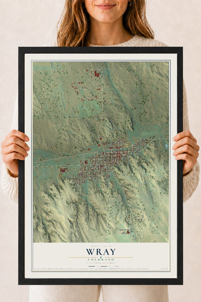 Map of Wray, Colorado, 18 x 24 inch print in a black wood frame