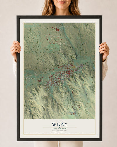 Map of Wray, Colorado, 24 x 36 inch print in a black wood frame