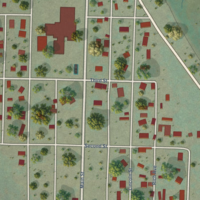 Close-up of the map of Yampa, Colorado print showing street and building detail