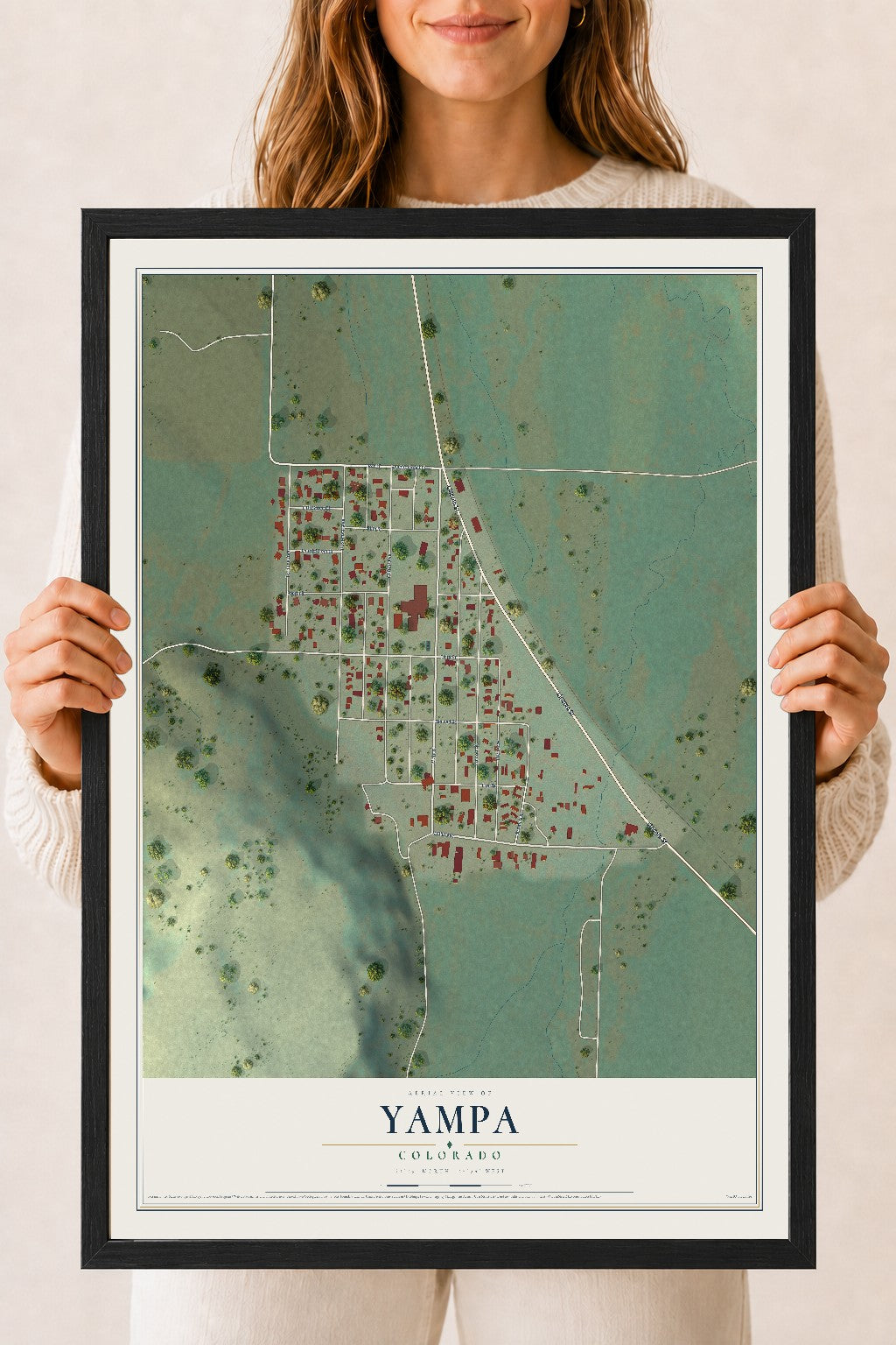 Map of Yampa, Colorado, 18 x 24 inch print in a black wood frame