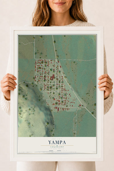 Map of Yampa, Colorado, 18 x 24 inch print in a white wood frame