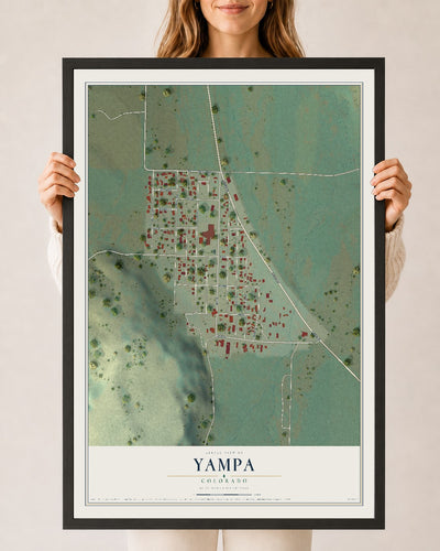 Map of Yampa, Colorado, 24 x 36 inch print in a black wood frame