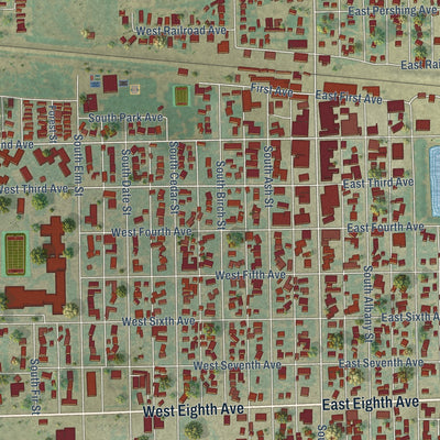 Close-up of the map of Yuma, Colorado print showing street and building detail