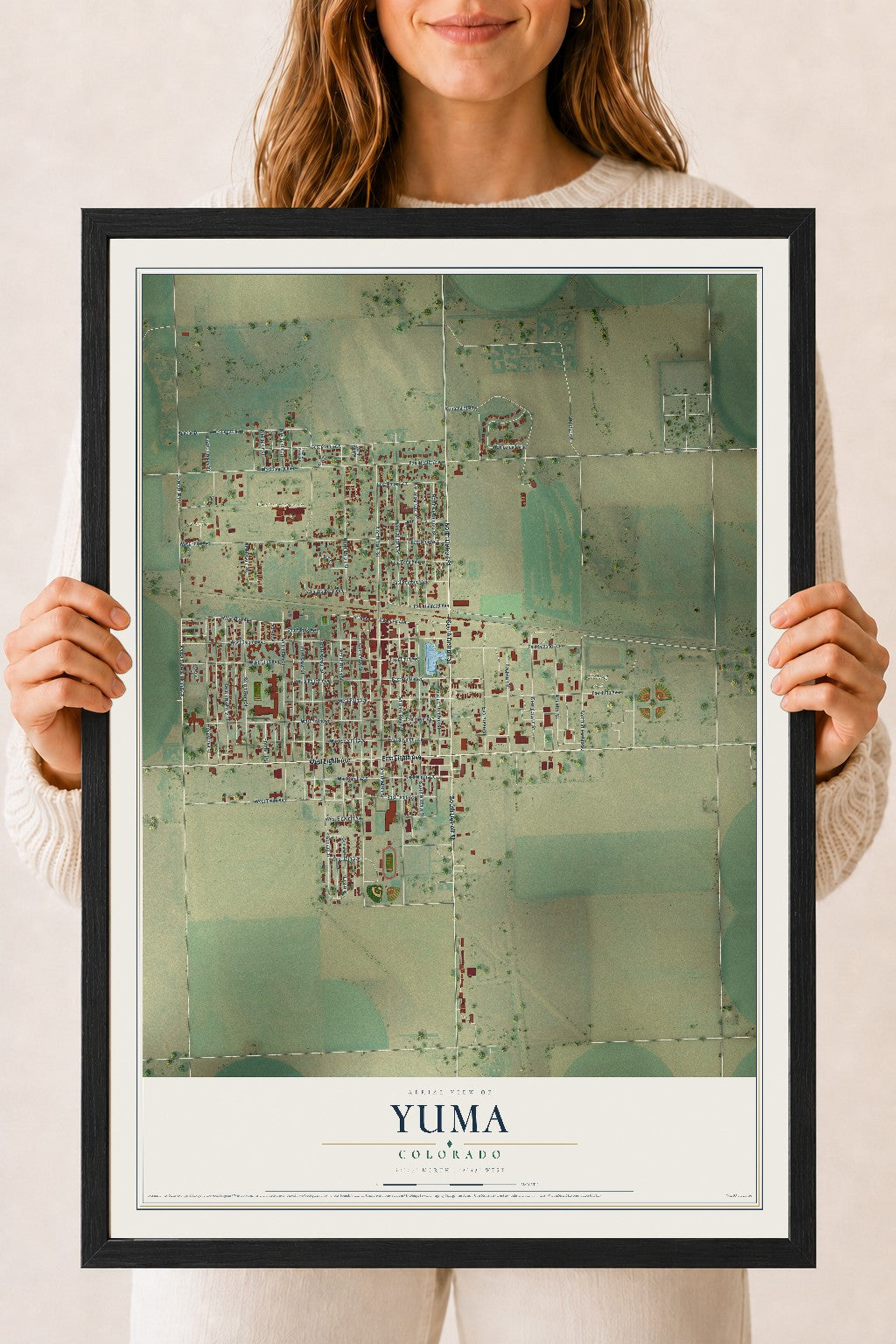 Map of Yuma, Colorado, 18 x 24 inch print in a black wood frame