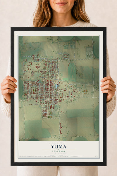 Map of Yuma, Colorado, 18 x 24 inch print in a black wood frame
