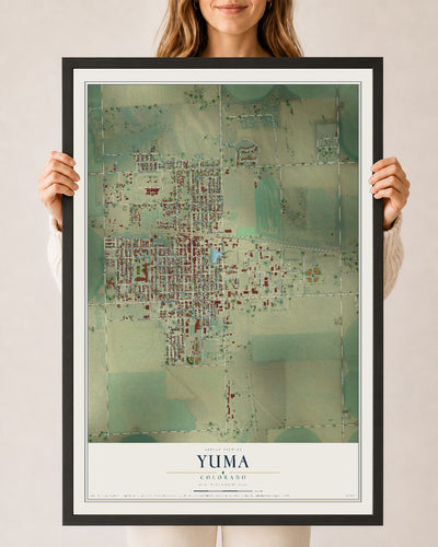 Map of Yuma, Colorado, 24 x 36 inch print in a black wood frame
