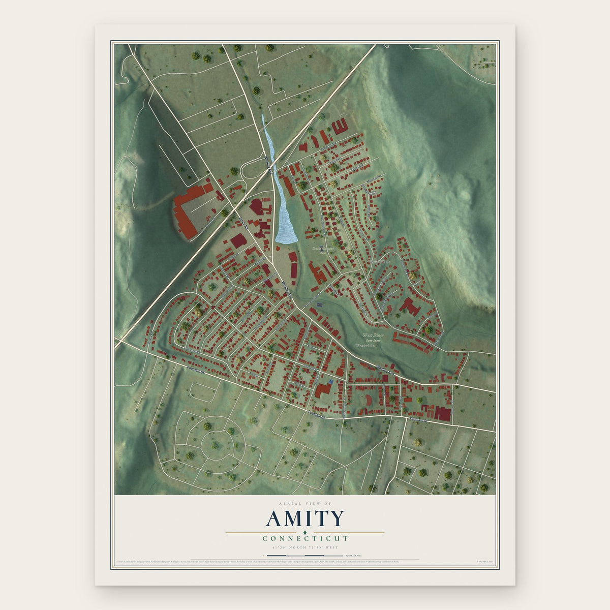 Amity, Connecticut map print, the full design