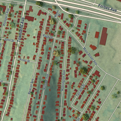 Close-up of the map of Annex, Connecticut print showing street and building detail