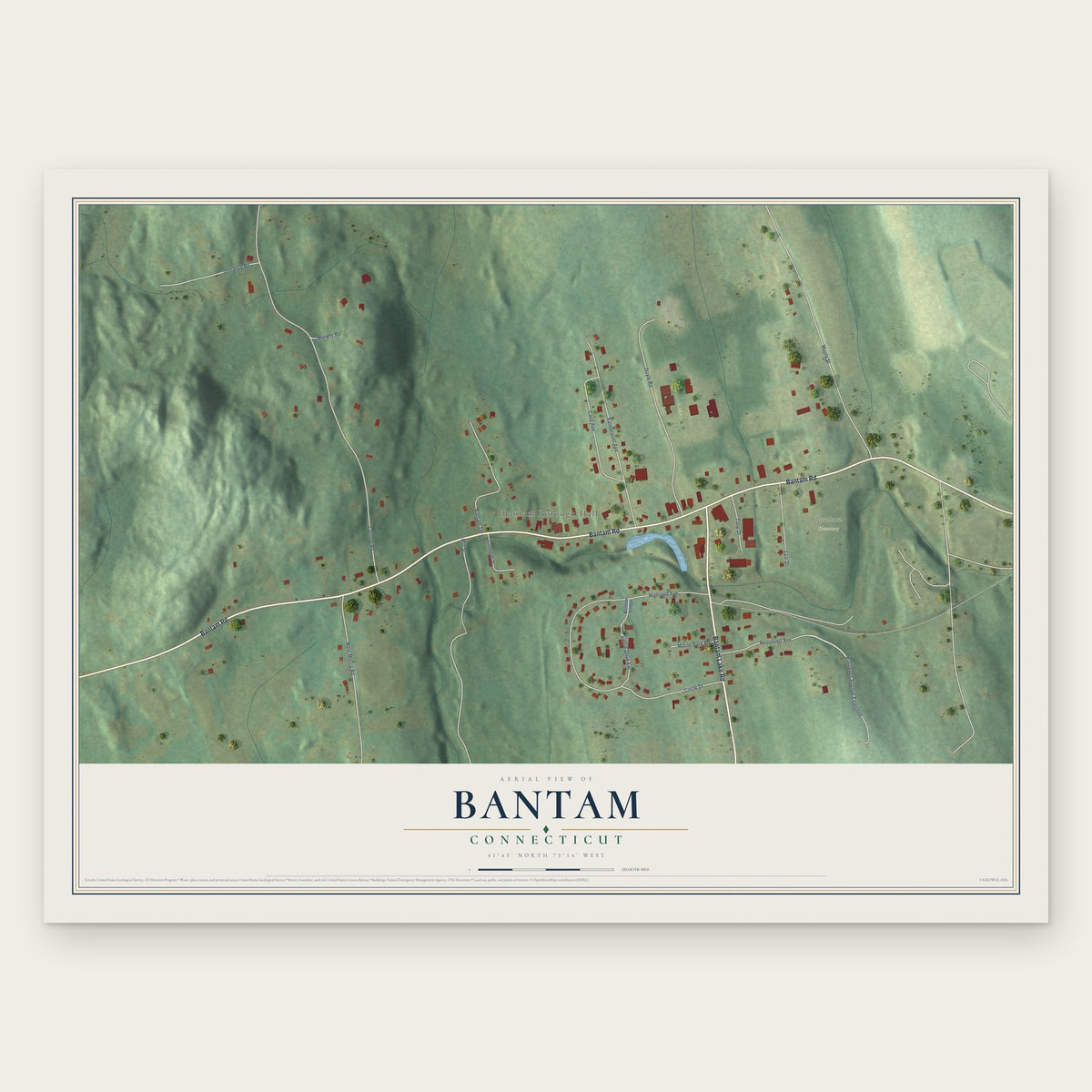 Bantam, Connecticut map print, the full design