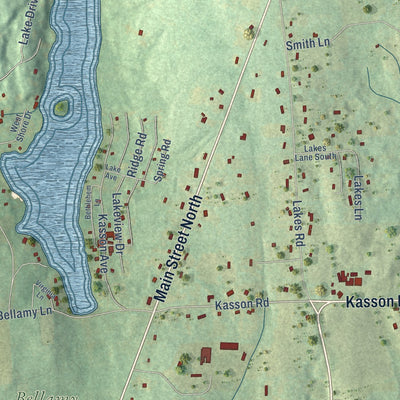 Close-up of the map of Bethlehem Village, Connecticut print showing street and building detail