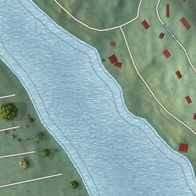 Close-up of the map of Bogus Hill, Connecticut print showing street and building detail
