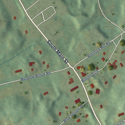 Close-up of the map of Botsford, Connecticut print showing street and building detail