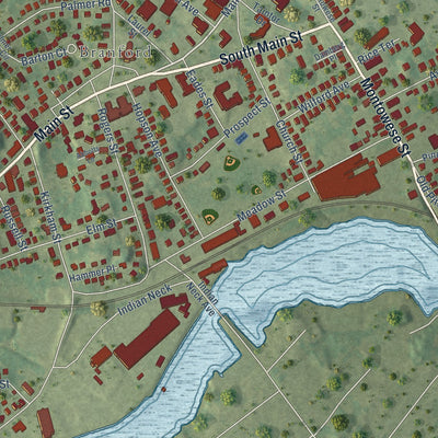 Close-up of the map of Branford Center, Connecticut print showing street and building detail