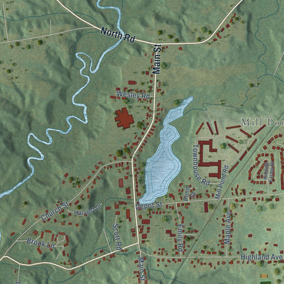 Close-up of the map of Broad Brook, Connecticut print showing street and building detail
