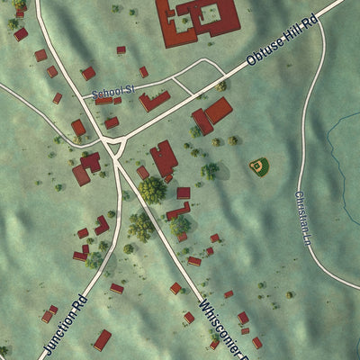 Close-up of the map of Brookfield Center, Connecticut print showing street and building detail
