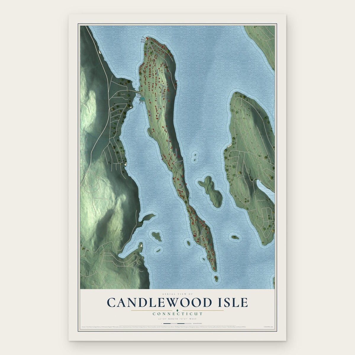 Candlewood Isle, Connecticut map print, the full design