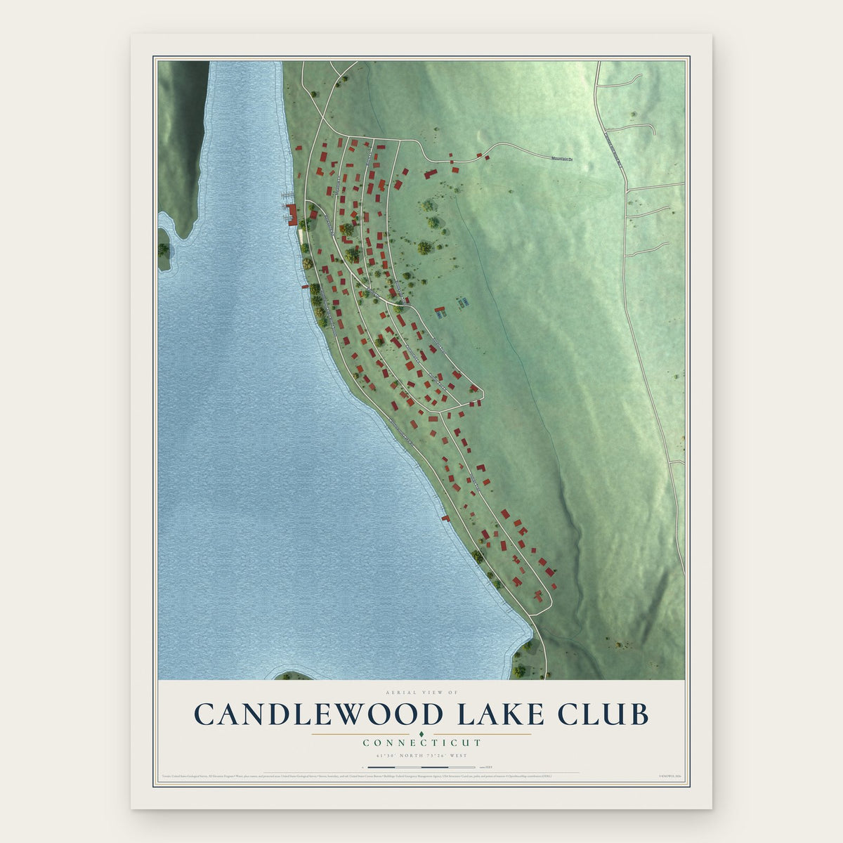 Candlewood Lake Club, Connecticut map print, the full design