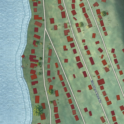 Close-up of the map of Candlewood Shores, Connecticut print showing street and building detail