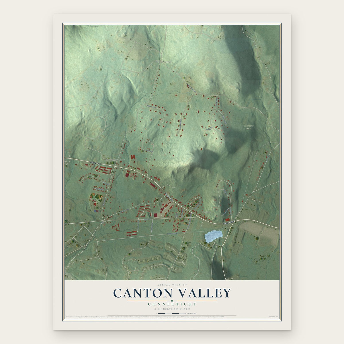 Canton Valley, Connecticut map print, the full design