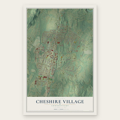 Cheshire Village, Connecticut map print, the full design