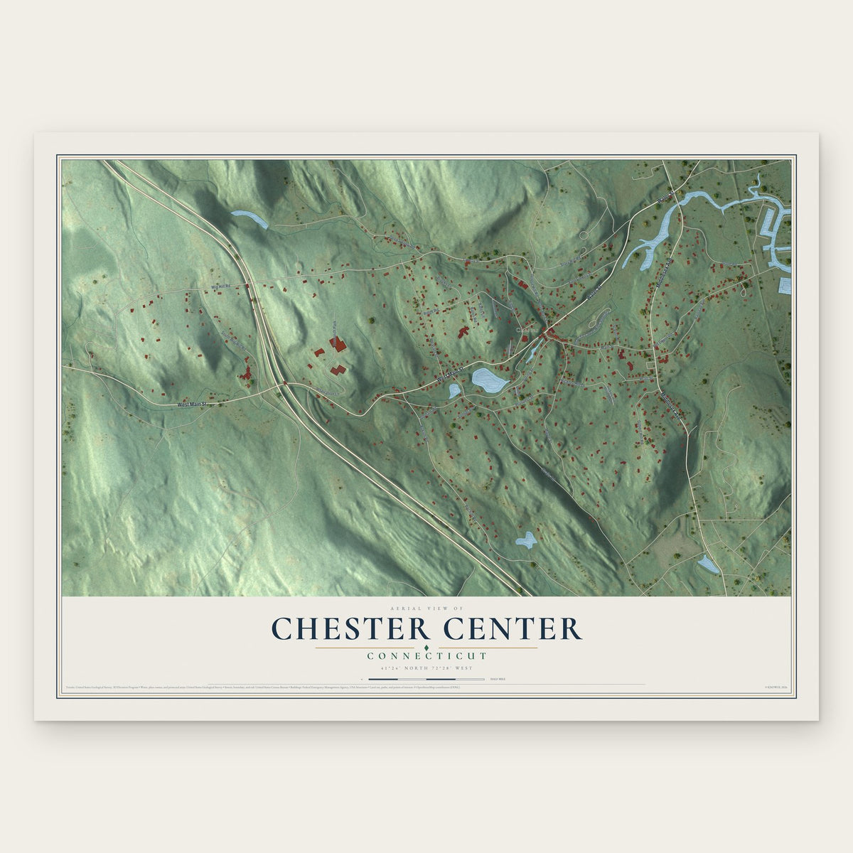 Chester Center, Connecticut map print, the full design
