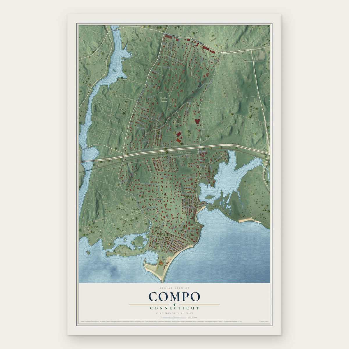 Compo, Connecticut map print, the full design