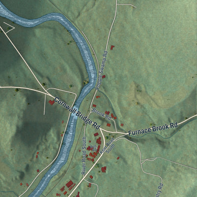 Close-up of the map of Cornwall Bridge, Connecticut print showing street and building detail