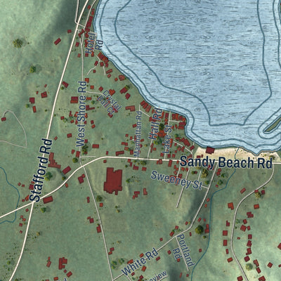 Close-up of the map of Crystal Lake, Connecticut print showing street and building detail
