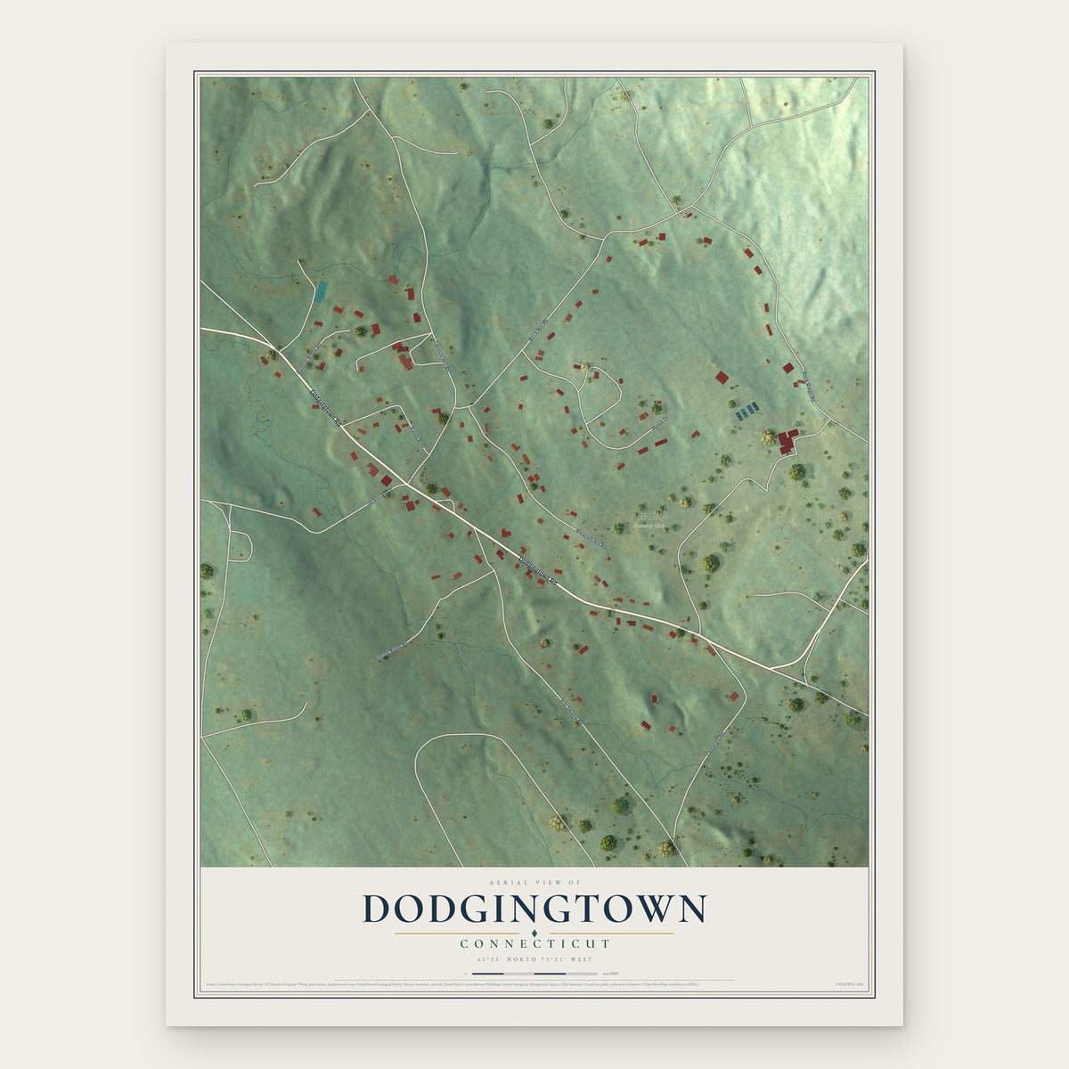 Dodgingtown, Connecticut map print, the full design