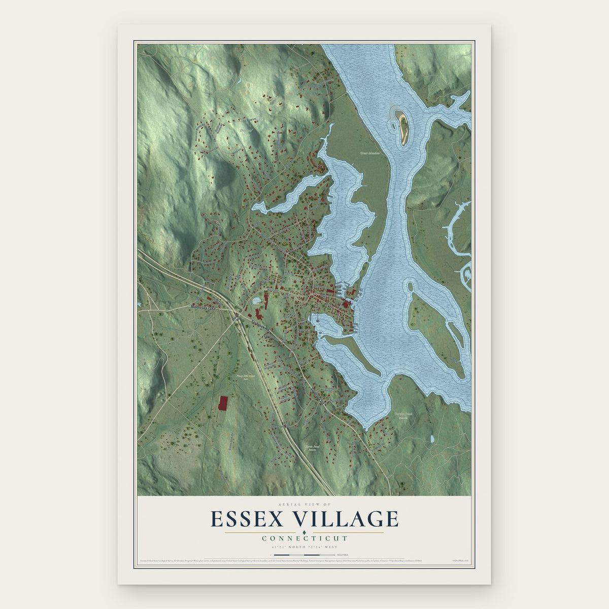 Essex Village, Connecticut map print, the full design