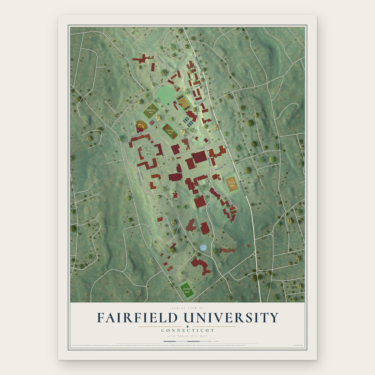 Fairfield University, Connecticut map print, the full design