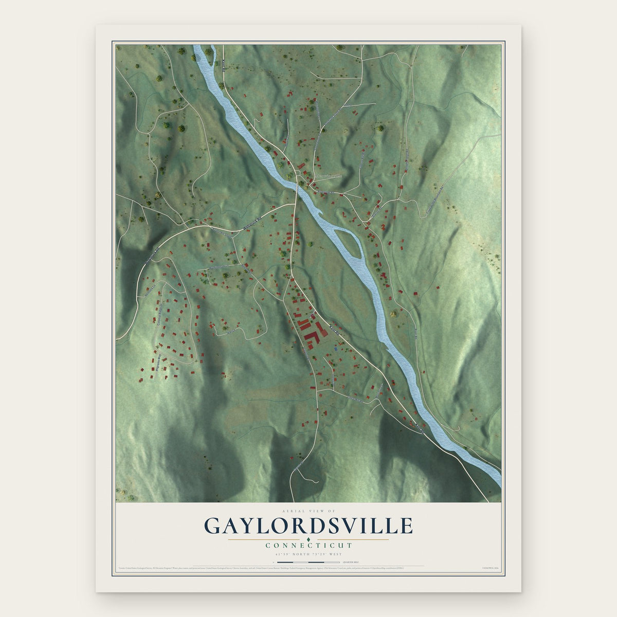 Gaylordsville, Connecticut map print, the full design