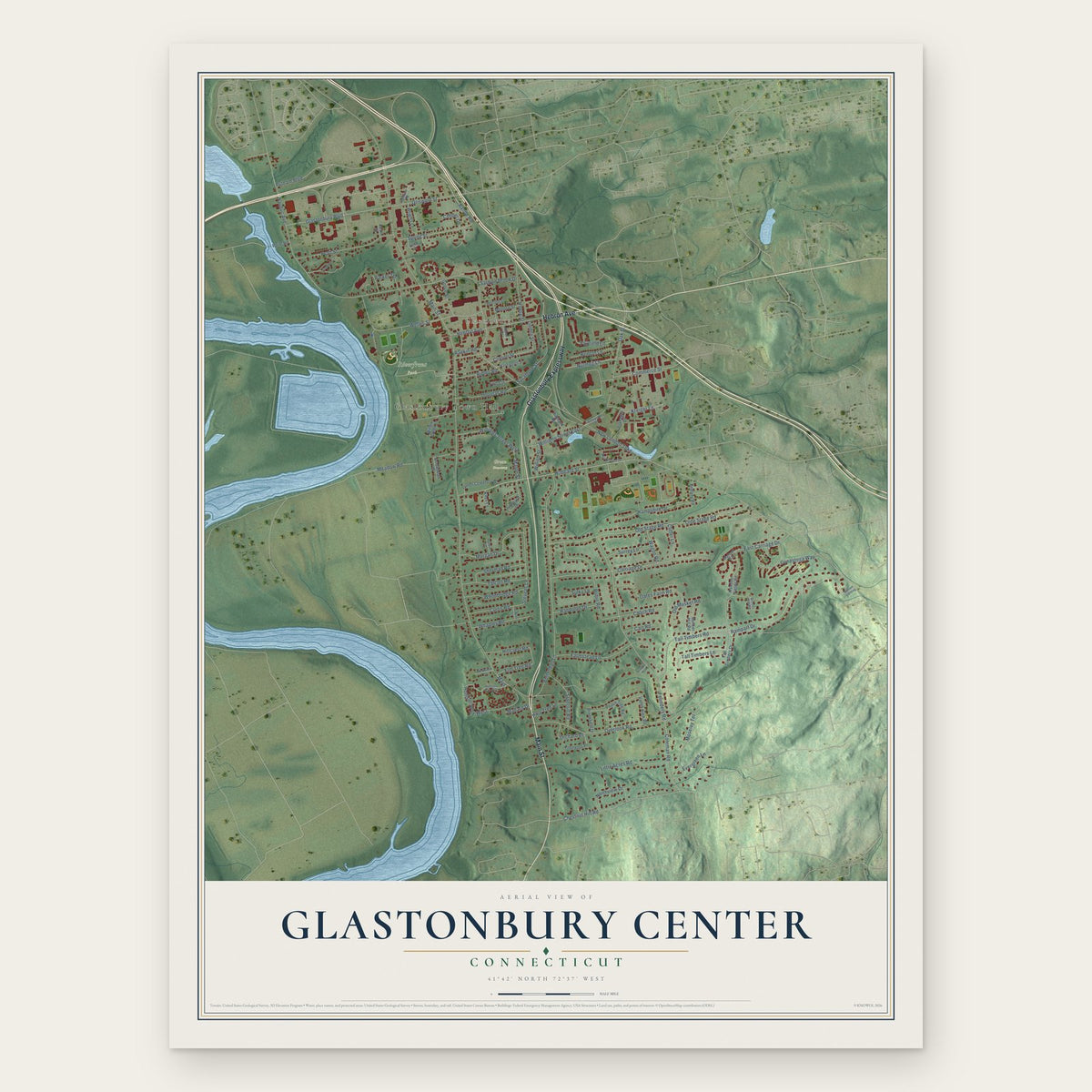 Glastonbury Center, Connecticut map print, the full design