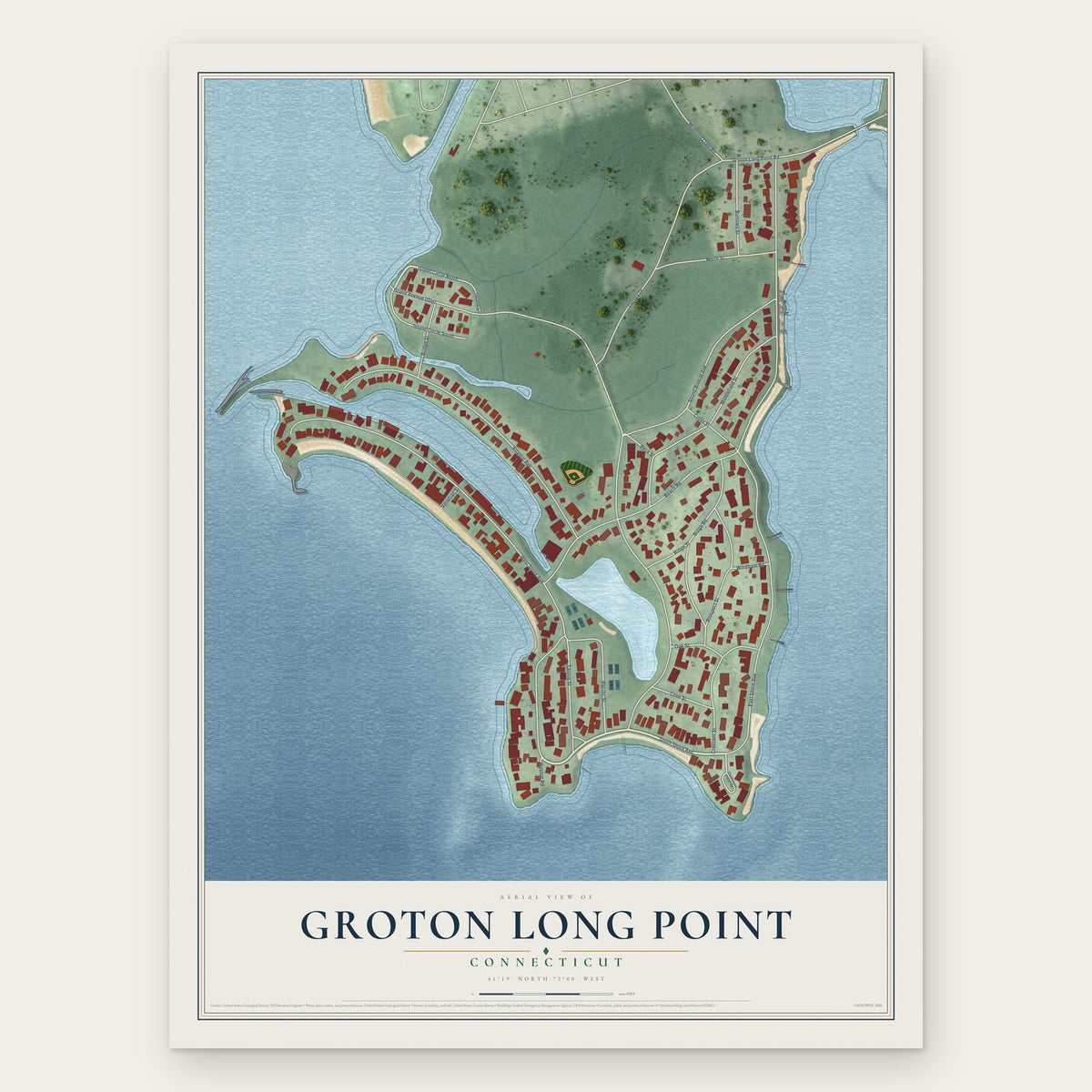 Groton Long Point, Connecticut map print, the full design
