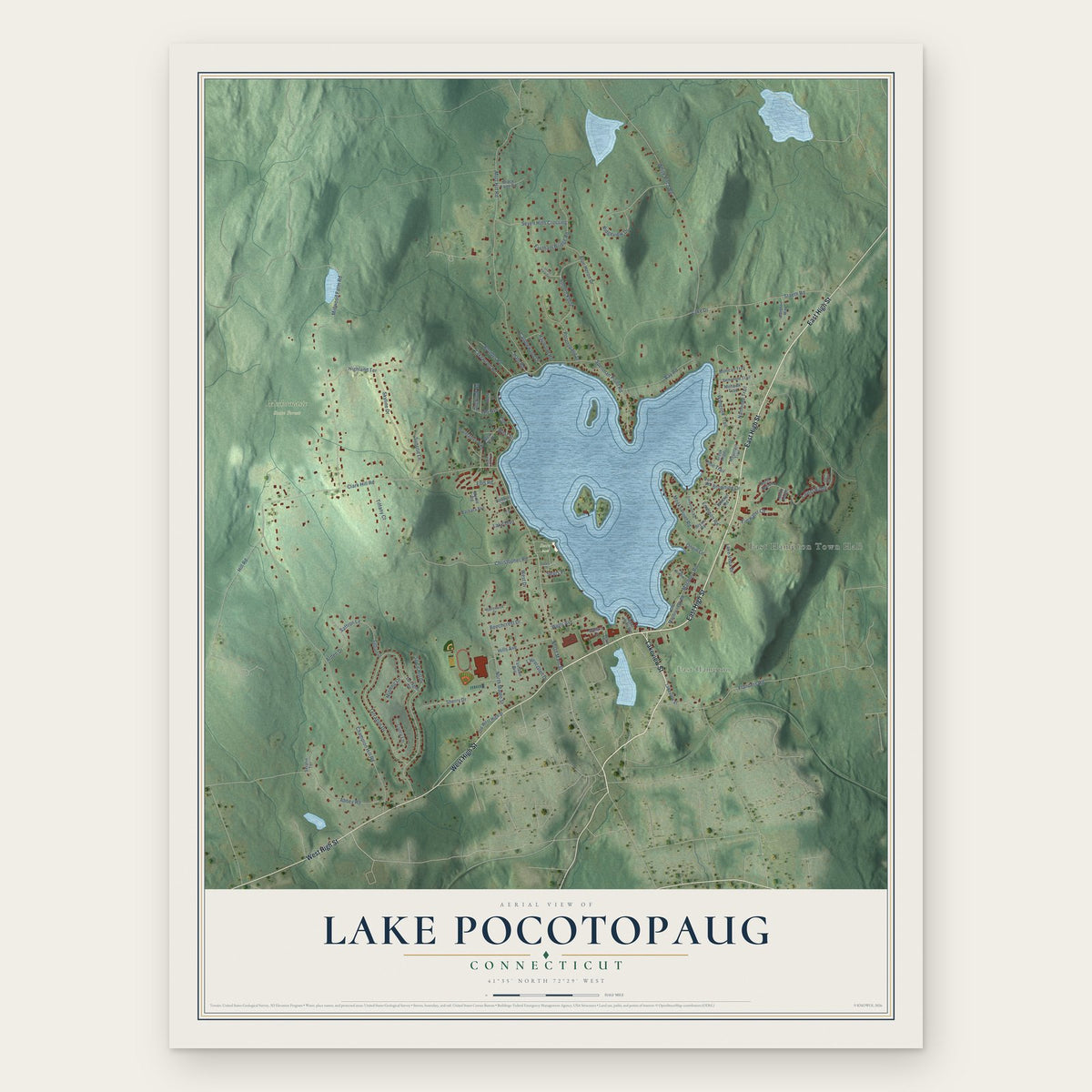 Lake Pocotopaug, Connecticut map print, the full design
