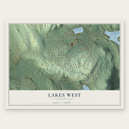 Lakes West, Connecticut map print, the full design