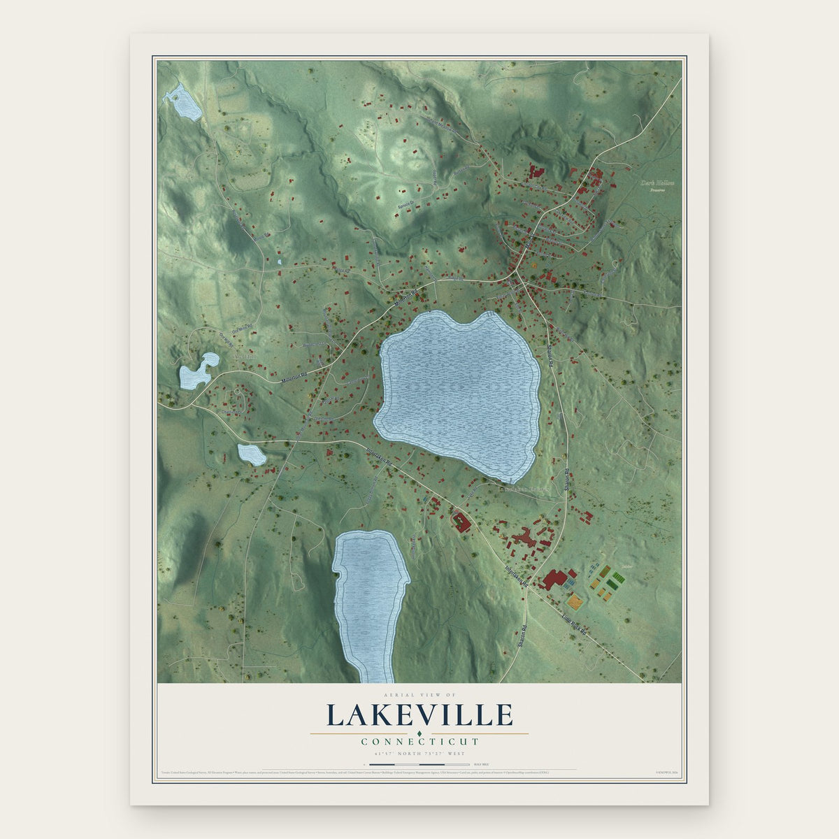 Lakeville, Connecticut map print, the full design