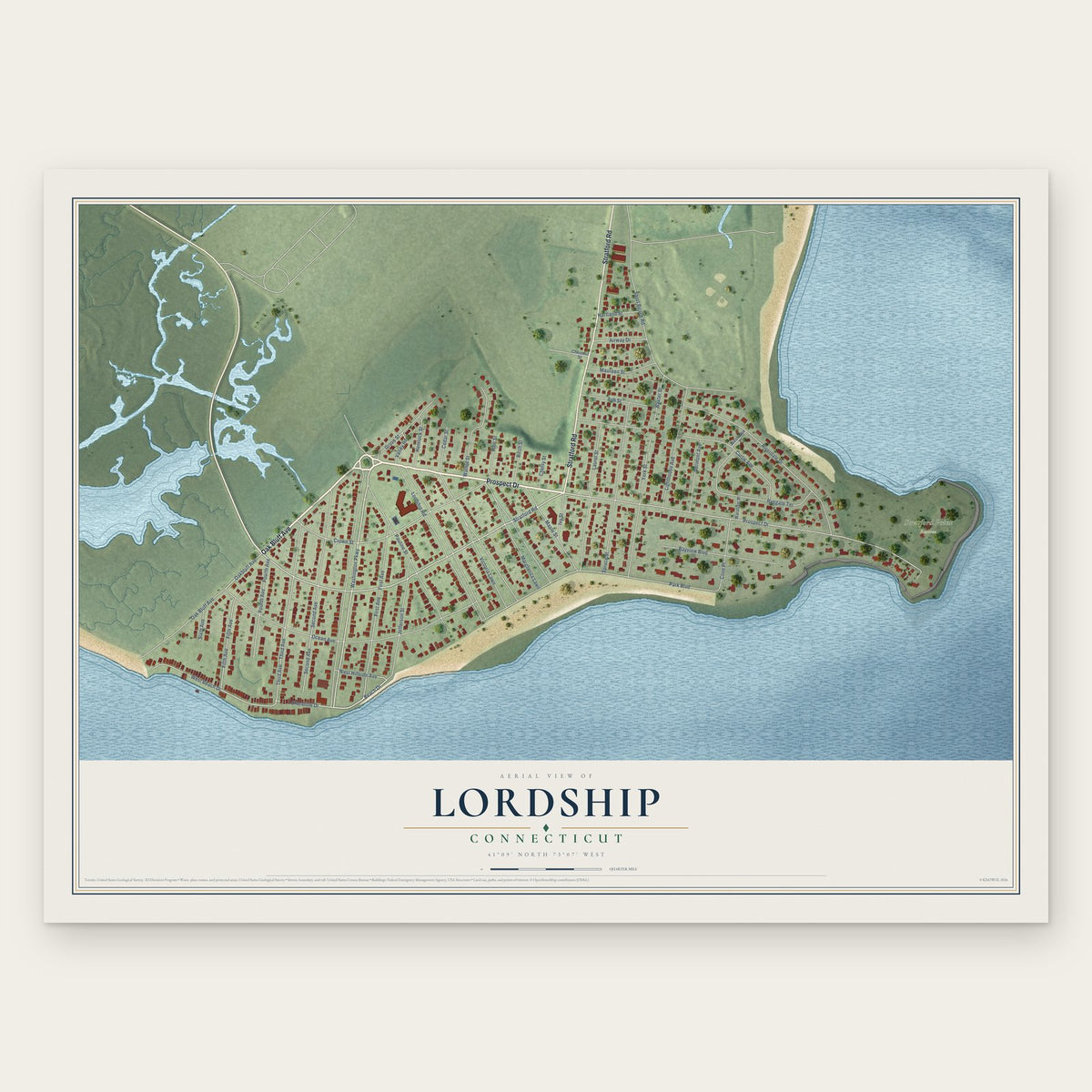 Lordship, Connecticut map print, the full design