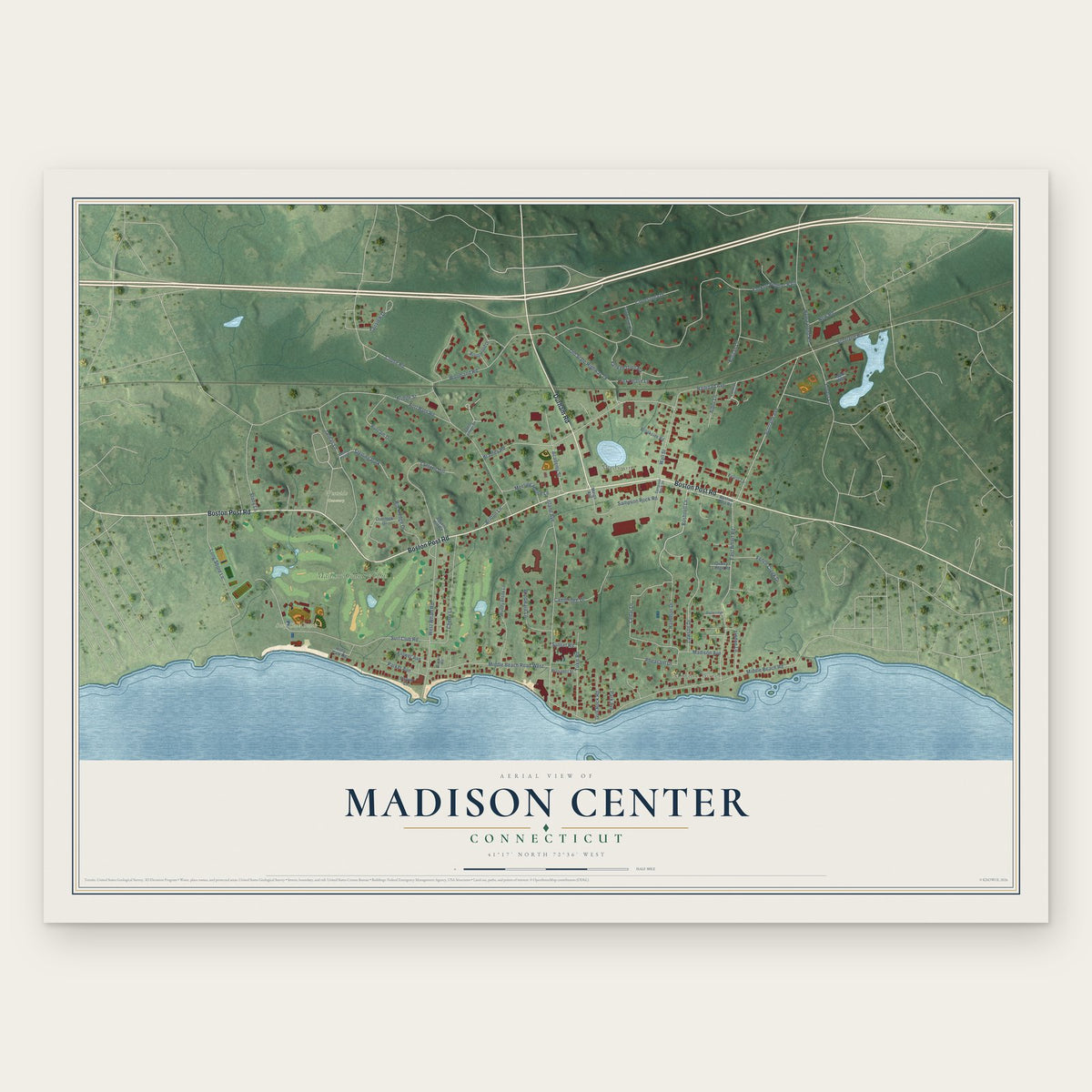 Madison Center, Connecticut map print, the full design
