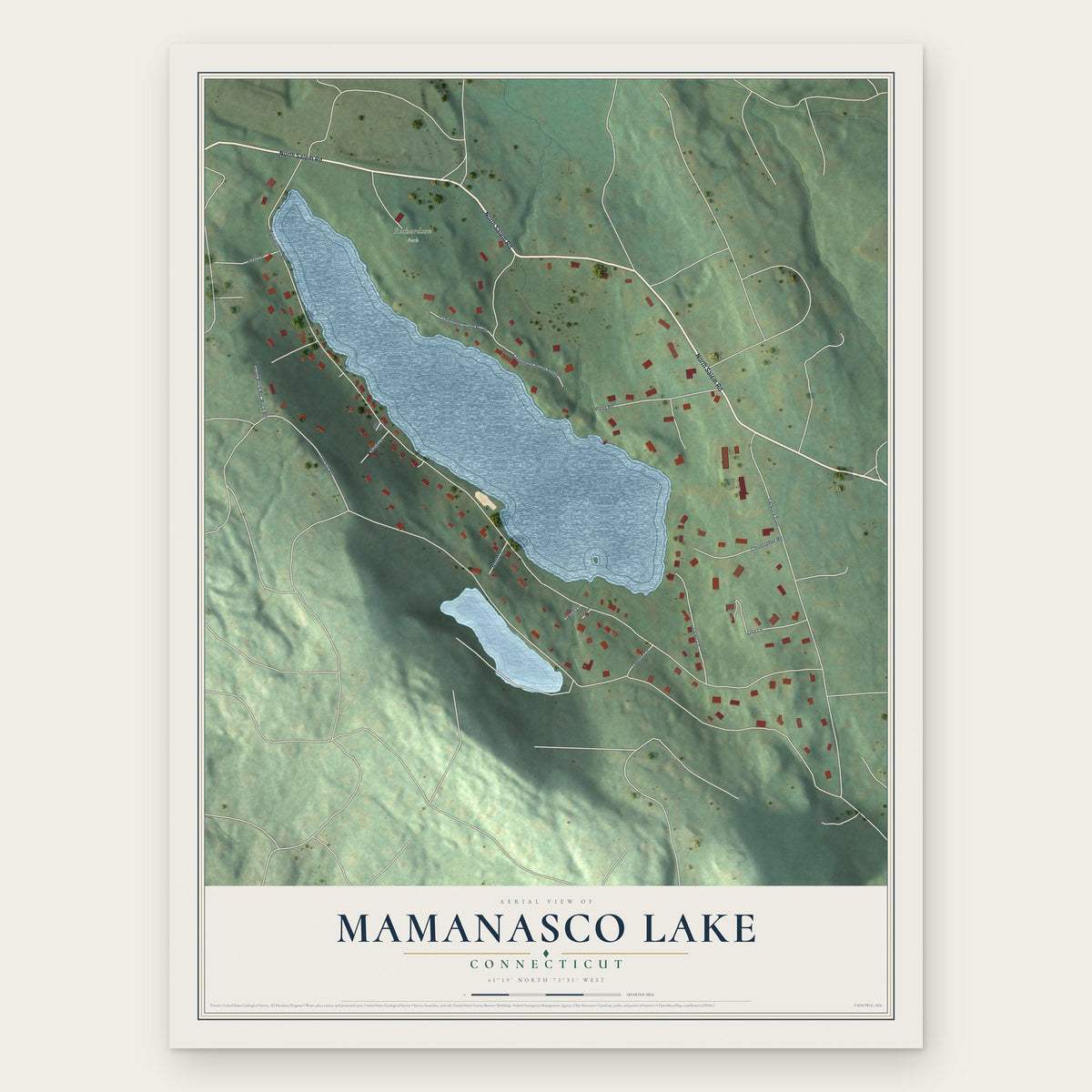 Mamanasco Lake, Connecticut map print, the full design