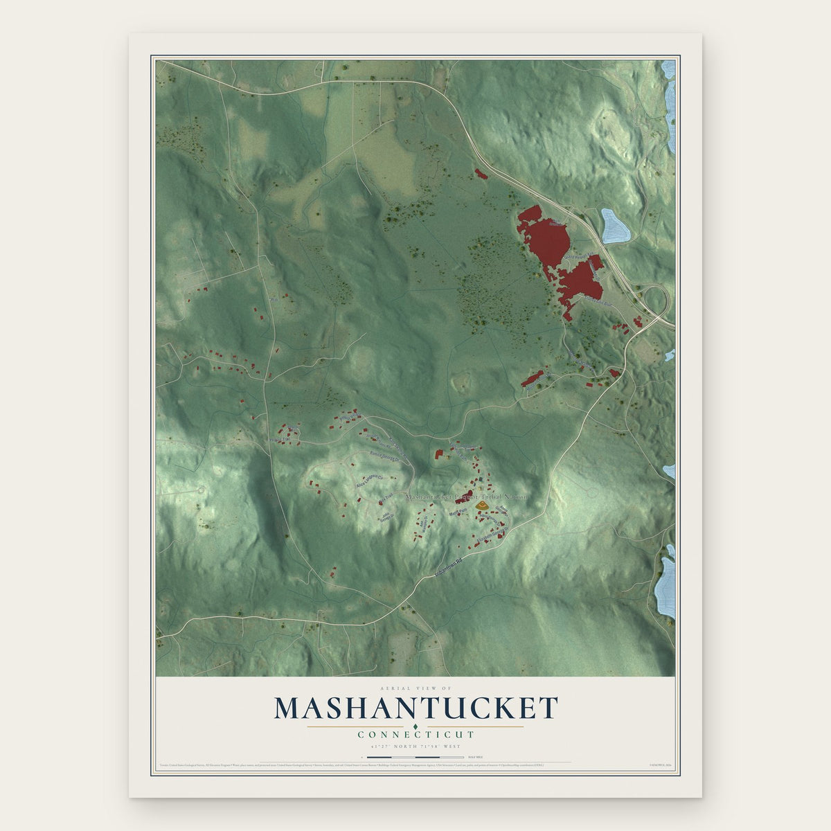 Mashantucket, Connecticut map print, the full design