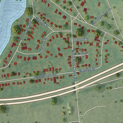 Close-up of the map of Mill Plain, Connecticut print showing street and building detail
