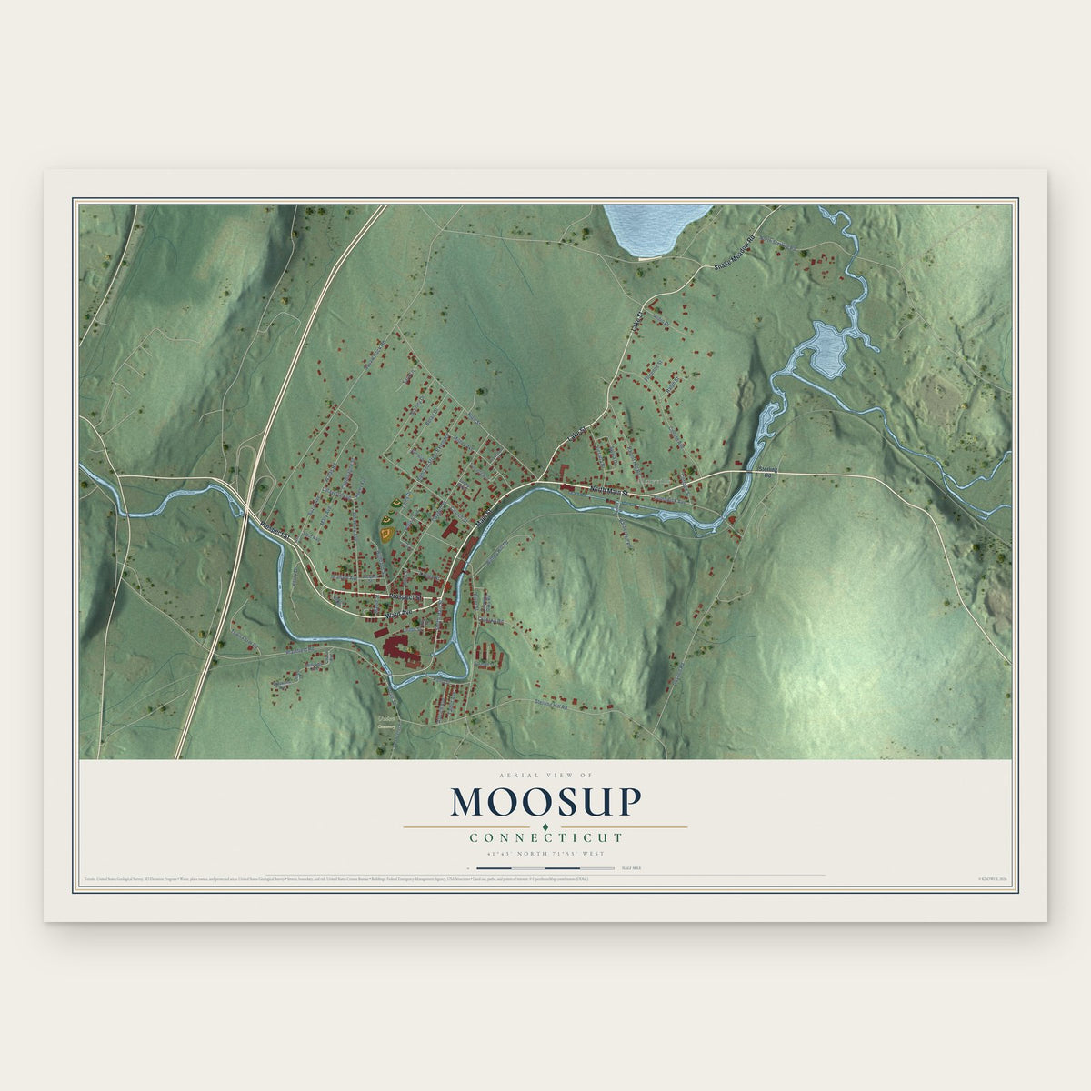 Moosup, Connecticut map print, the full design