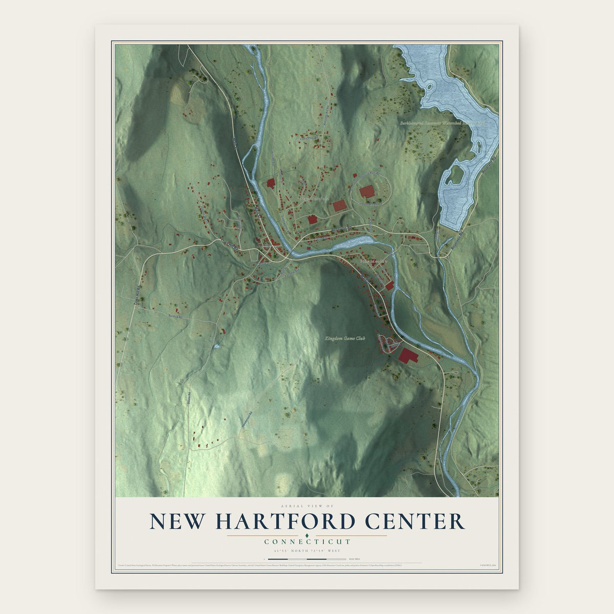 New Hartford Center, Connecticut map print, the full design
