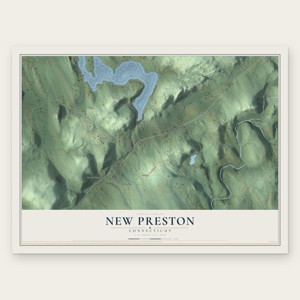 New Preston, Connecticut map print, the full design