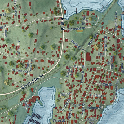 Close-up of the map of Noank, Connecticut print showing street and building detail