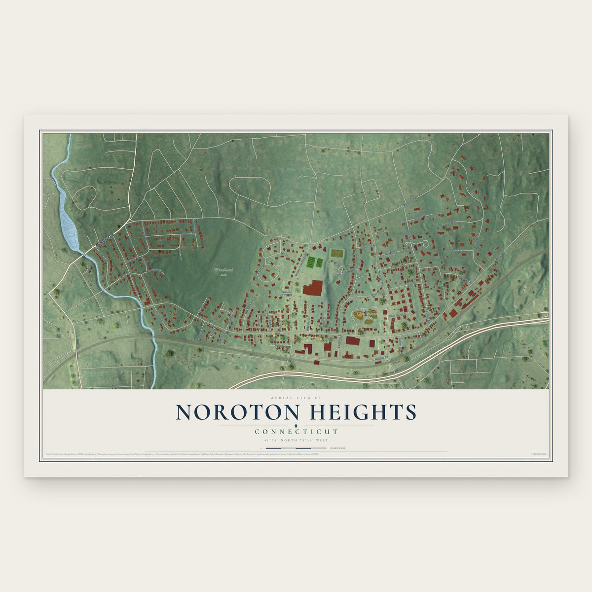 Noroton Heights, Connecticut map print, the full design