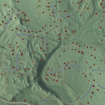 Close-up of the map of North Granby, Connecticut print showing street and building detail