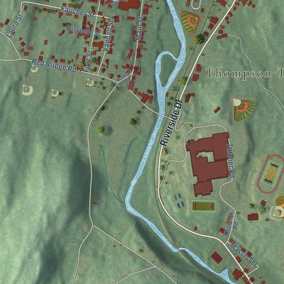 Close-up of the map of North Grosvenor Dale, Connecticut print showing street and building detail