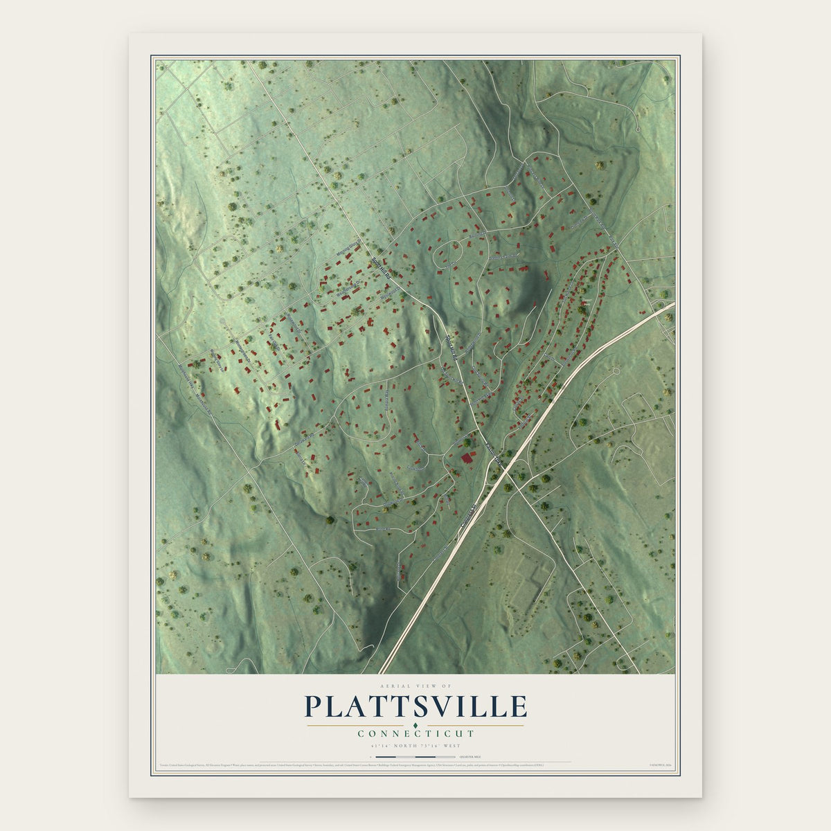 Plattsville, Connecticut map print, the full design